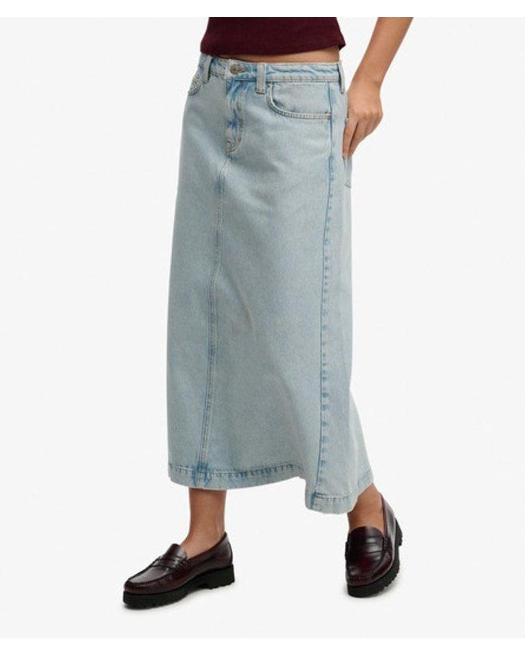 Superdry Denim Cargo Maxi Rok in het Blue
