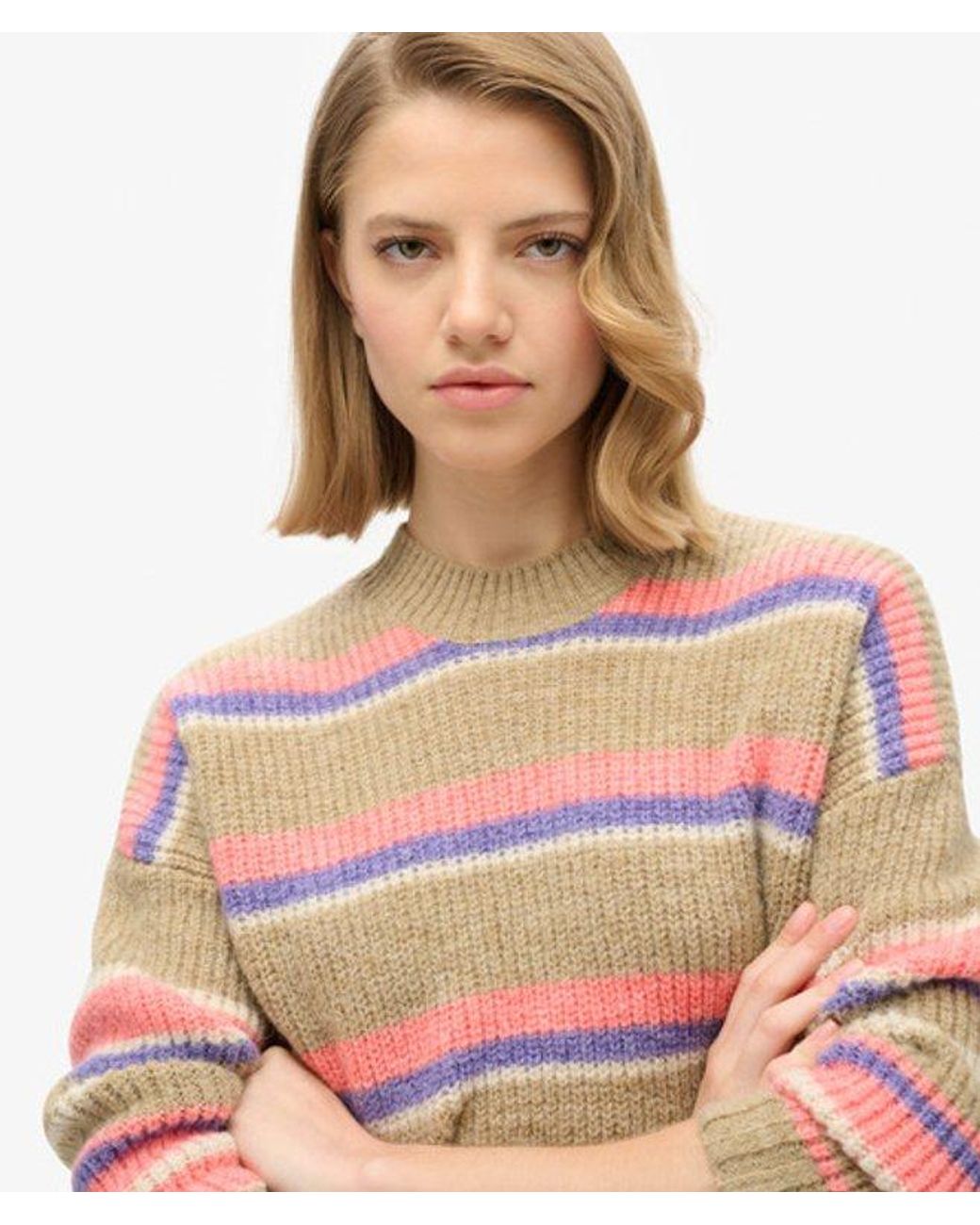 Superdry Blue & Co Ladies Classic Multi Stripe Crew Jumper