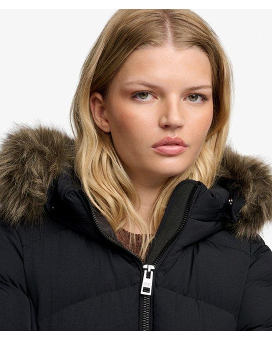 Superdry Black & Co Hooded Faux Fur Fuji Padded Jacket