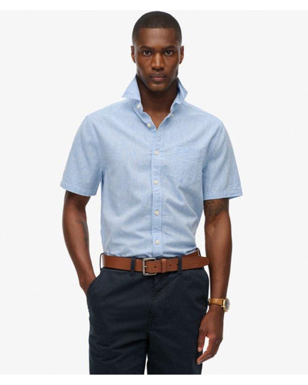 Superdry Blue & Co City Cotton Linen Short Sleeve Shirt for men