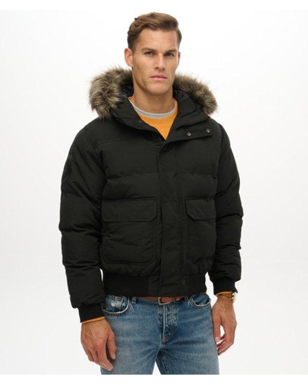 Superdry Black Everest Hooded Puffer Bomber Jacket for men