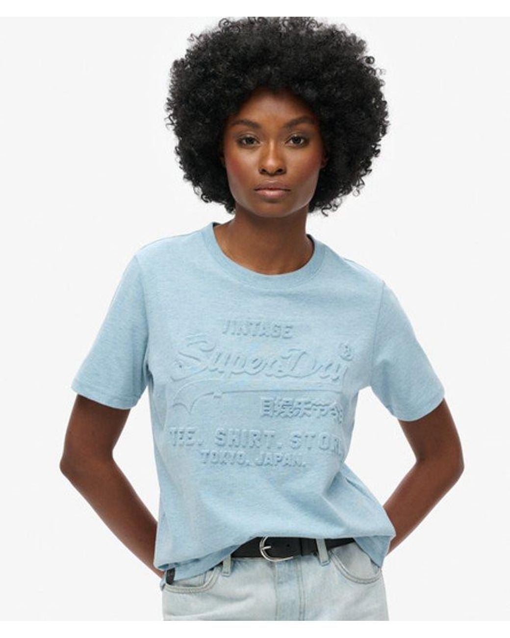 Superdry Blue Embossed Vintage Logo Relaxed T-Shirt