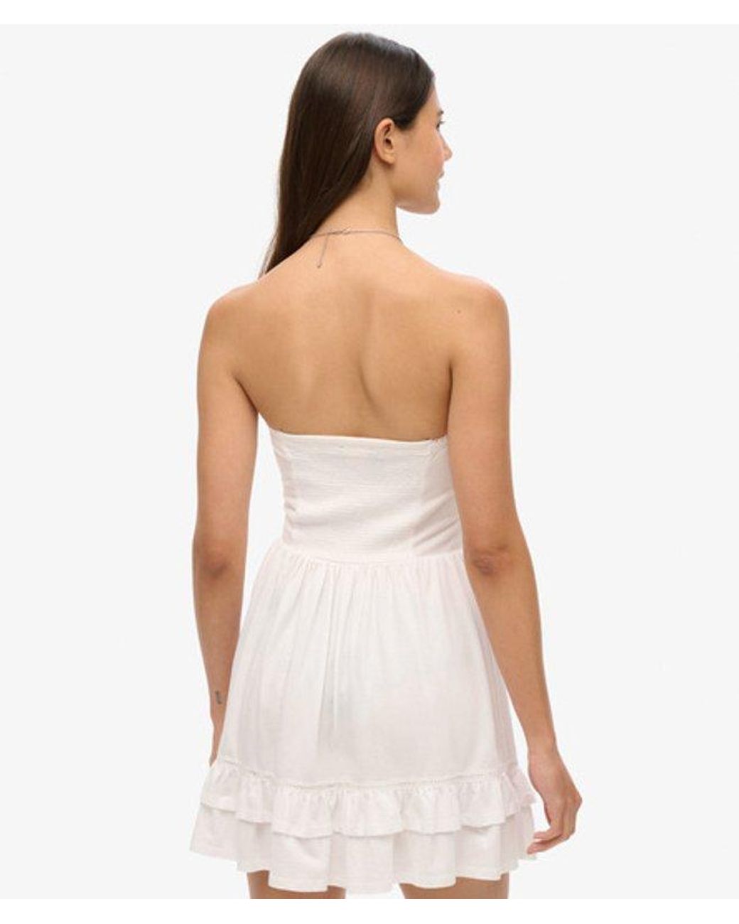 Superdry White 50S Lace Bandeau Mini Dress Optic