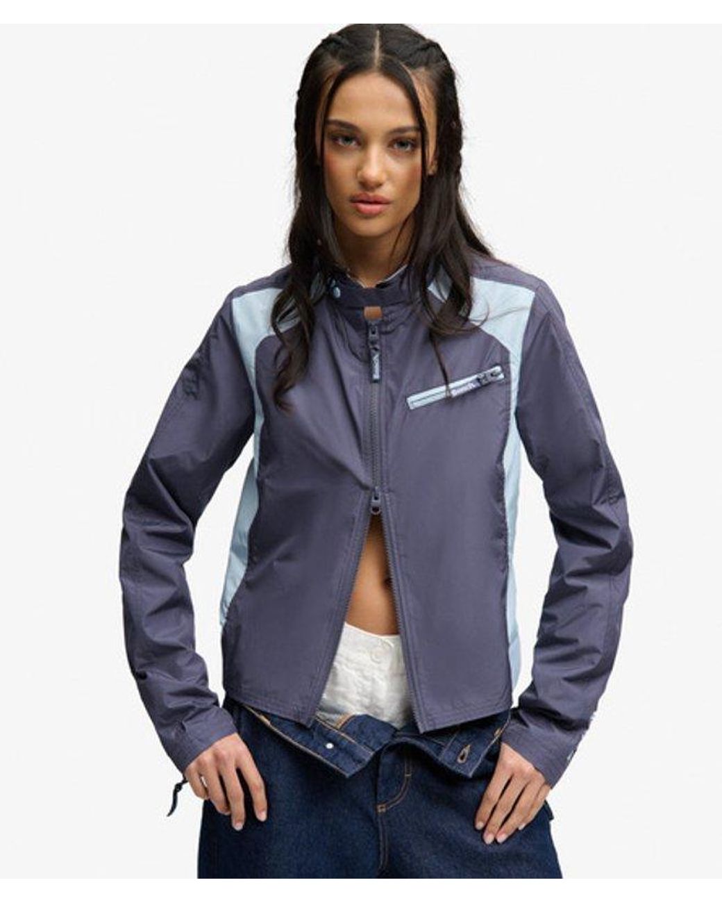 Superdry Blue Bench X & Co Bench Racer Shell Double Zip Jacket