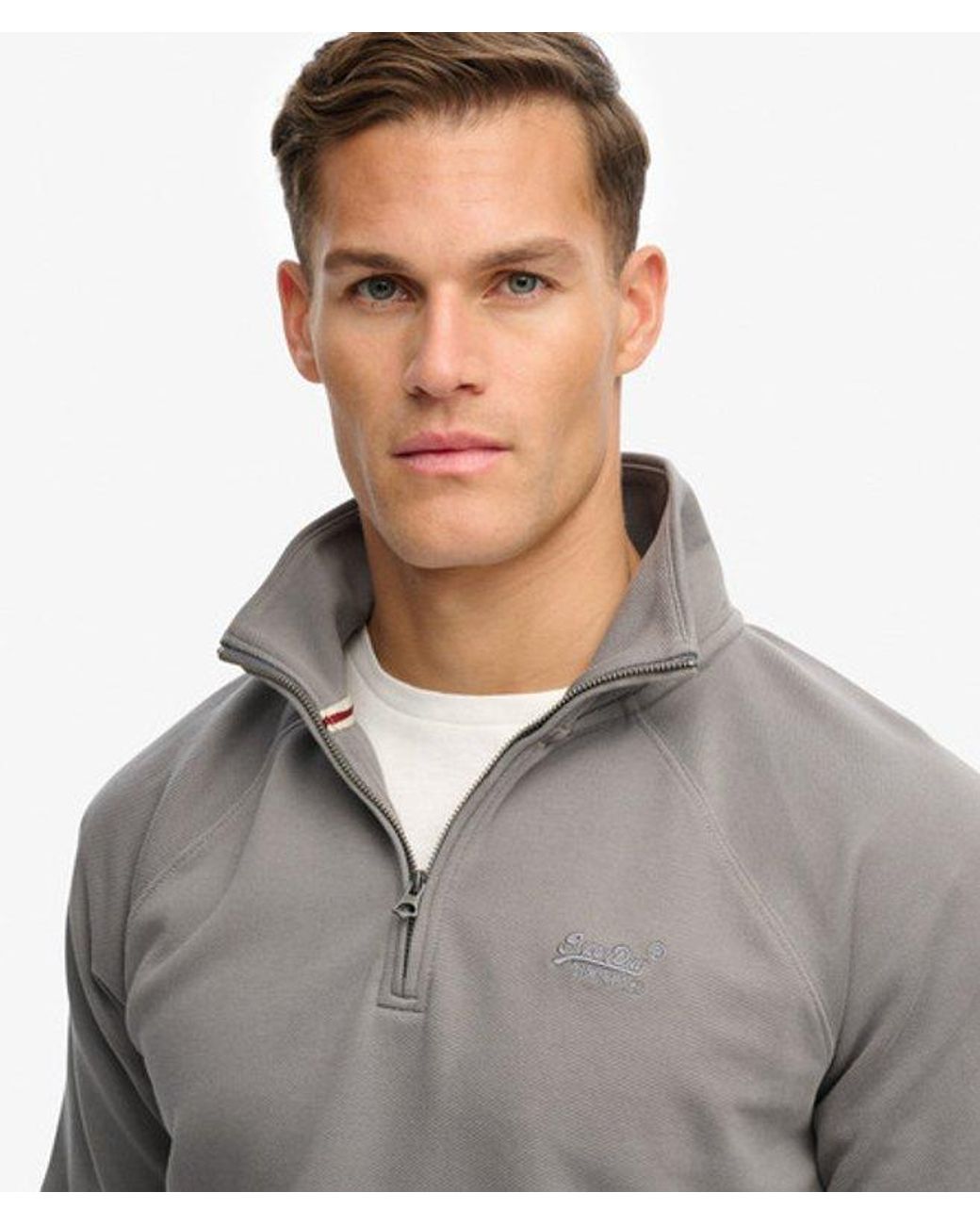 Superdry Gray & Co Essential Logo Raglan Henley Sweatshirt for men