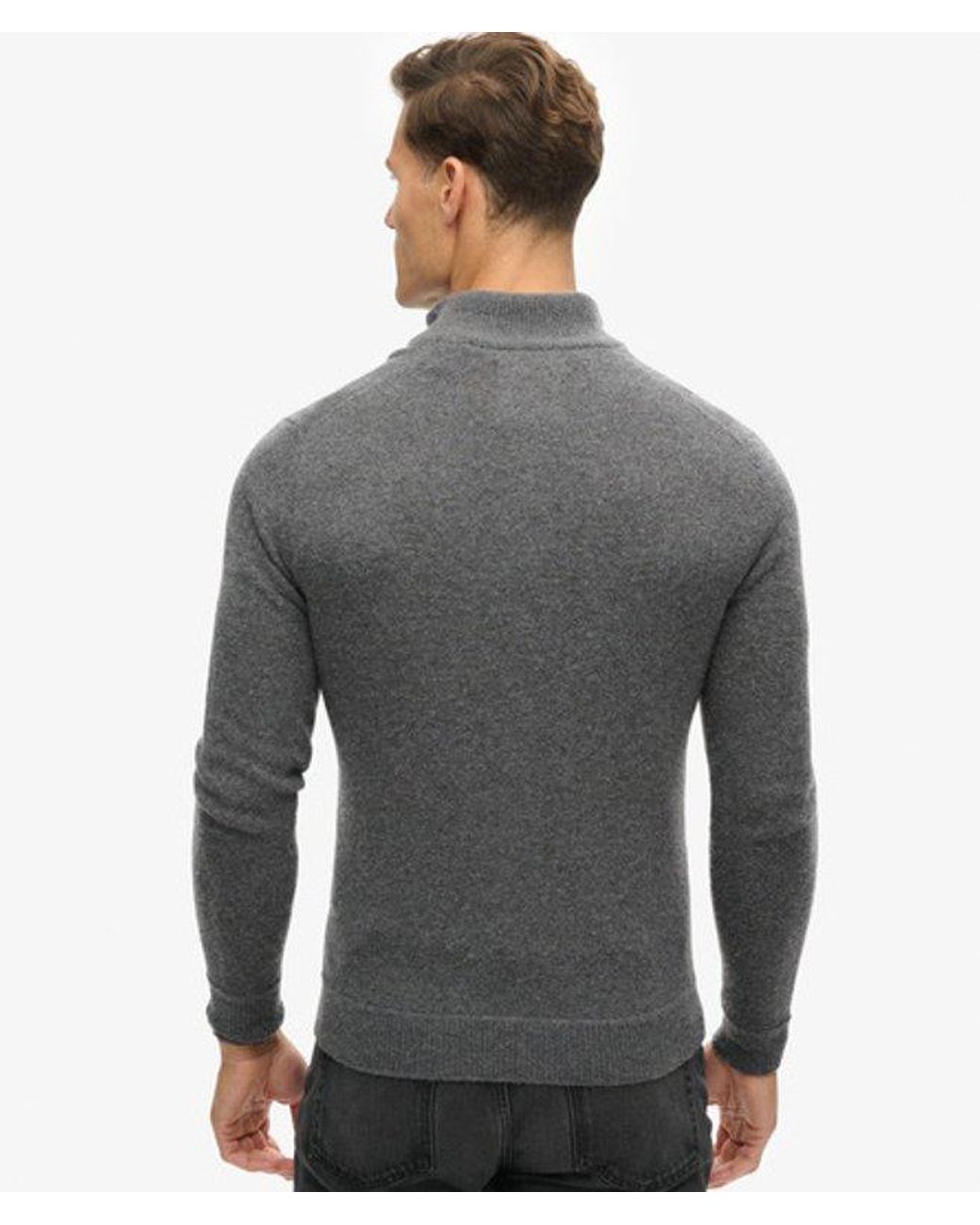 Superdry Gray & Co Classic Knitted Essential Embroidered Half Zip Jumper for men