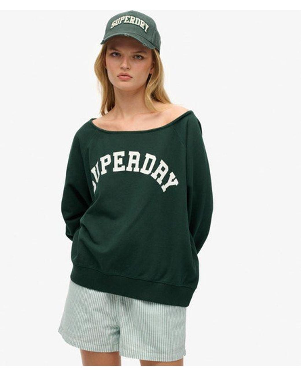 Superdry Green Athletic Essentials Bardot Crew Sweatshirt
