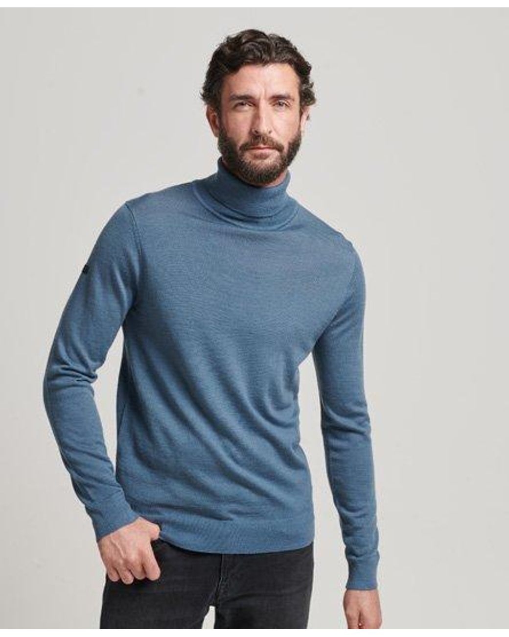 Superdry Wool Merino Roll Neck Jumper in Blue for Men | Lyst