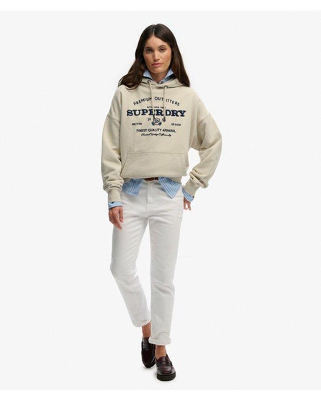 Superdry Gray & Co Luxe Casual Embroidered Relaxed Hoodie