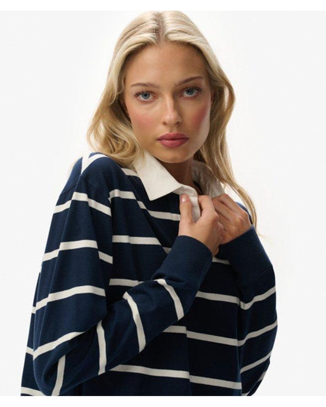Superdry Blue & Co Athletic Essentials Cropped Stripe Rugby Top