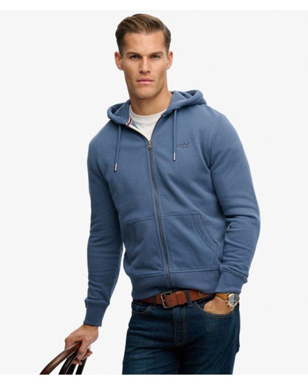 Superdry Blue & Co Essential Logo Half Brushed Zip Hoodie for men