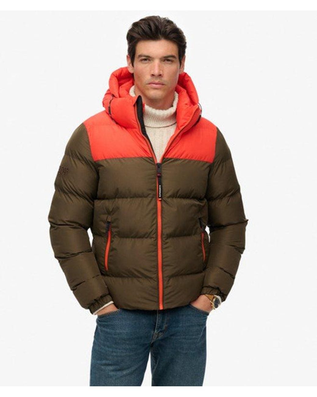 Superdry Red & Co Colourblock Hooded Puffer Jacket for men