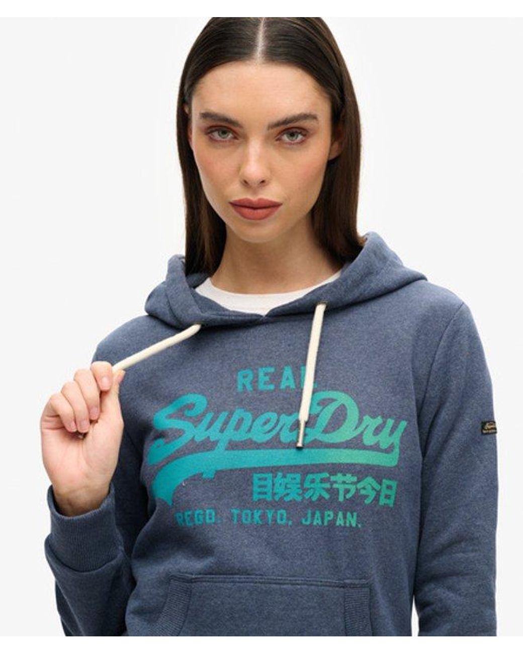 Superdry Blue & Co Tonal Vintage Logo Graphic Hoodie