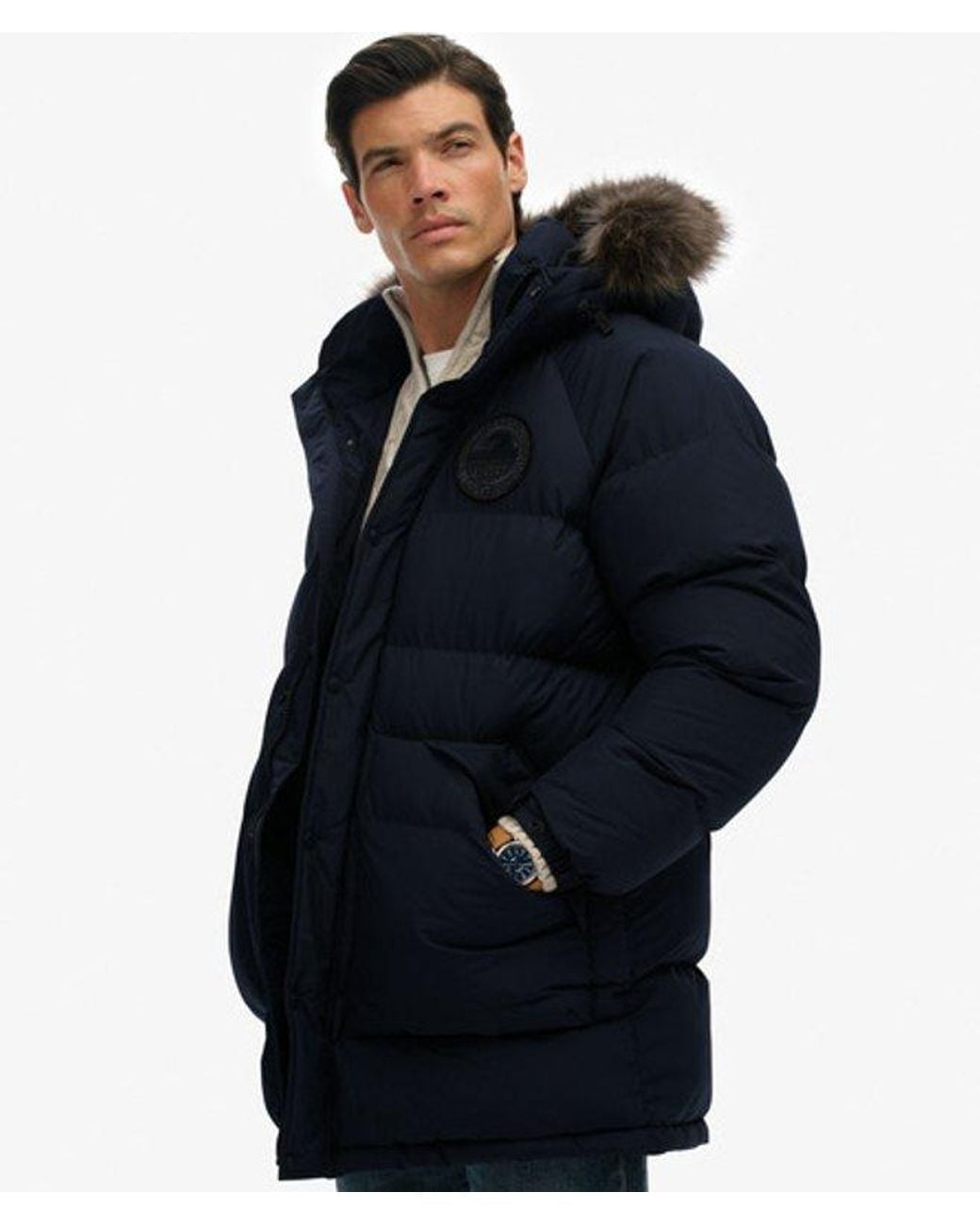 Superdry Blue Everest Long Baffled Parka for men