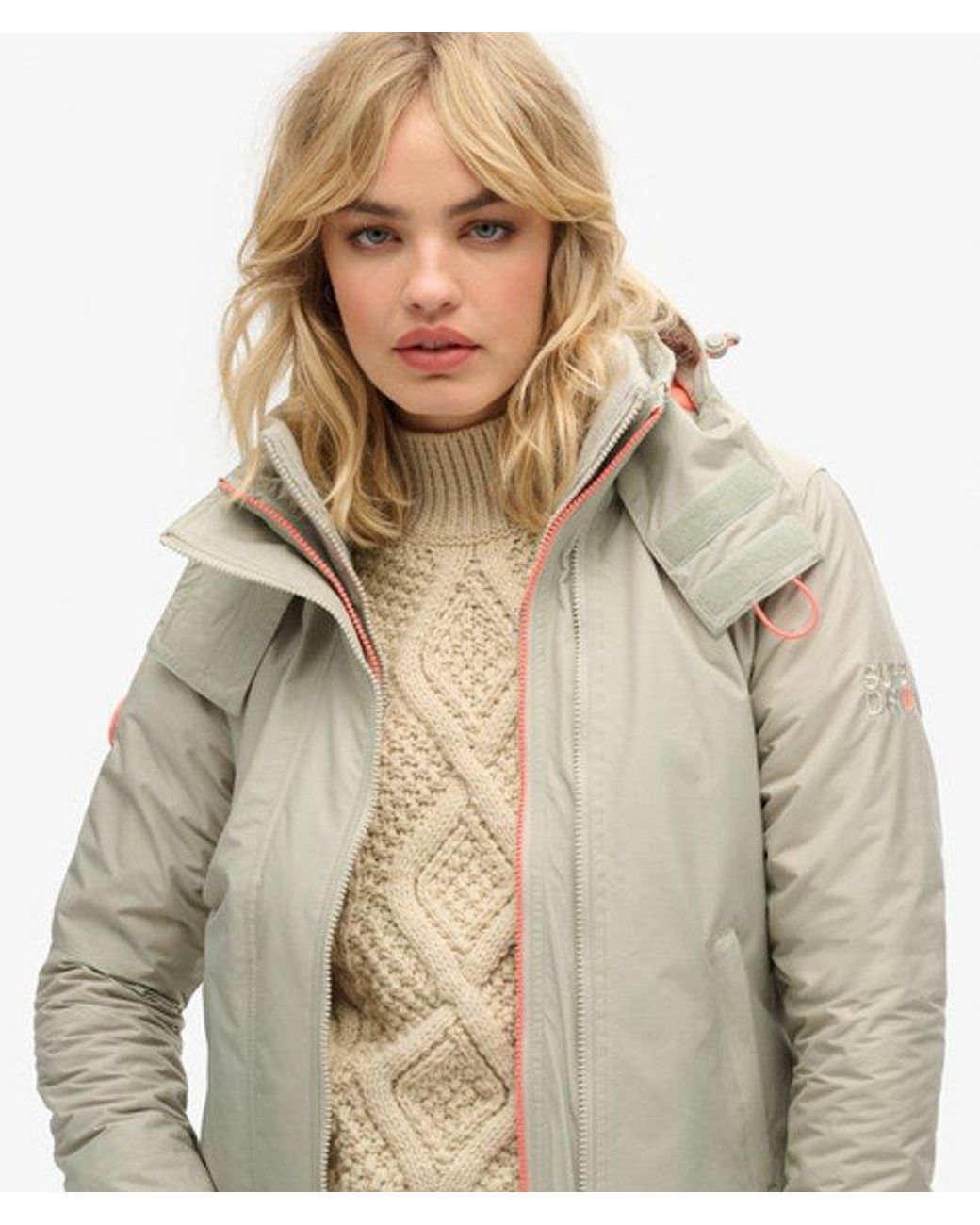Superdry Natural & Co Ladies Slim Fit Pop Zip Hooded Arctic Sd-windcheater Jacket