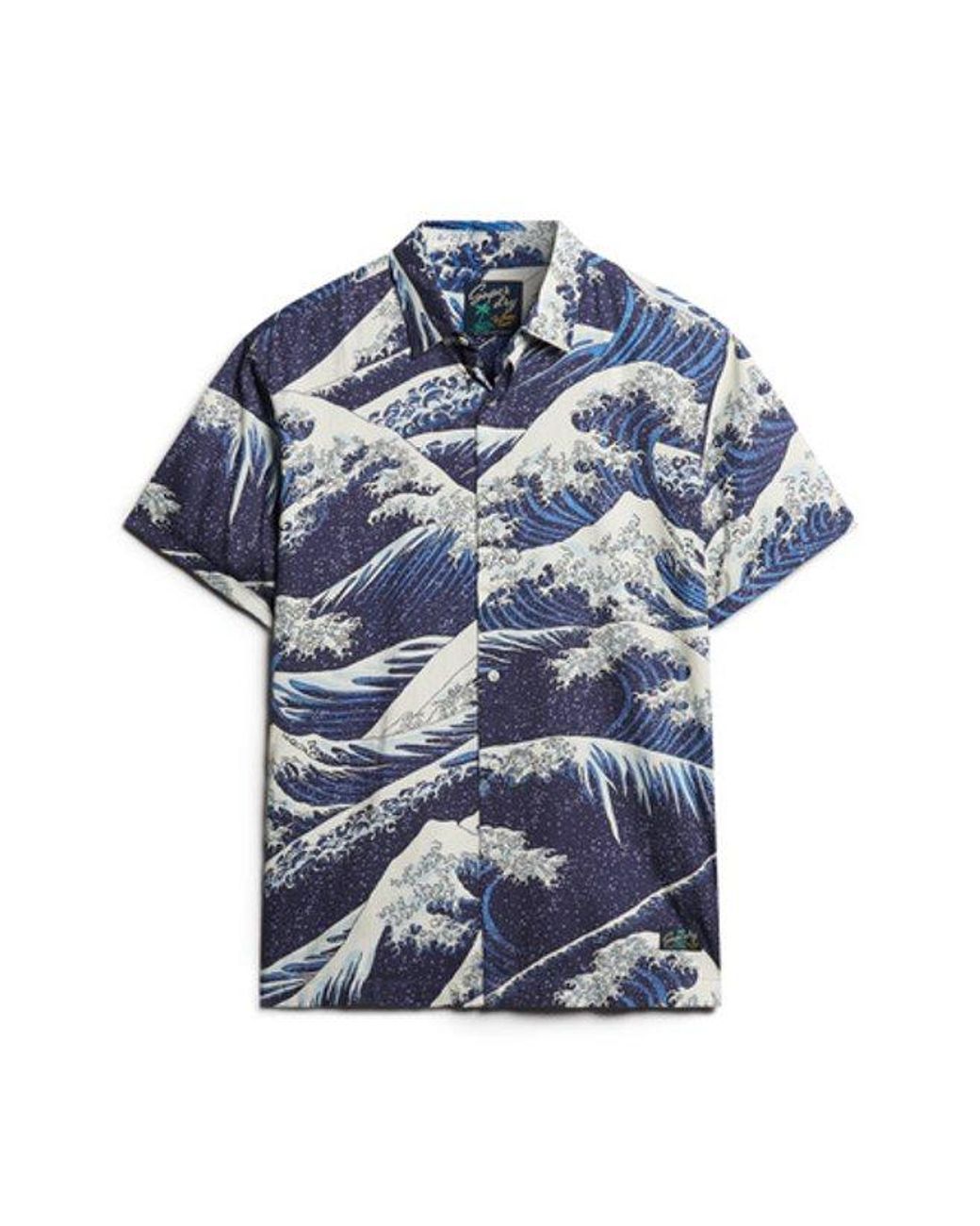 Superdry Blue Mens Classic Wave Print Short Sleeve Hawaiian Shirt for men