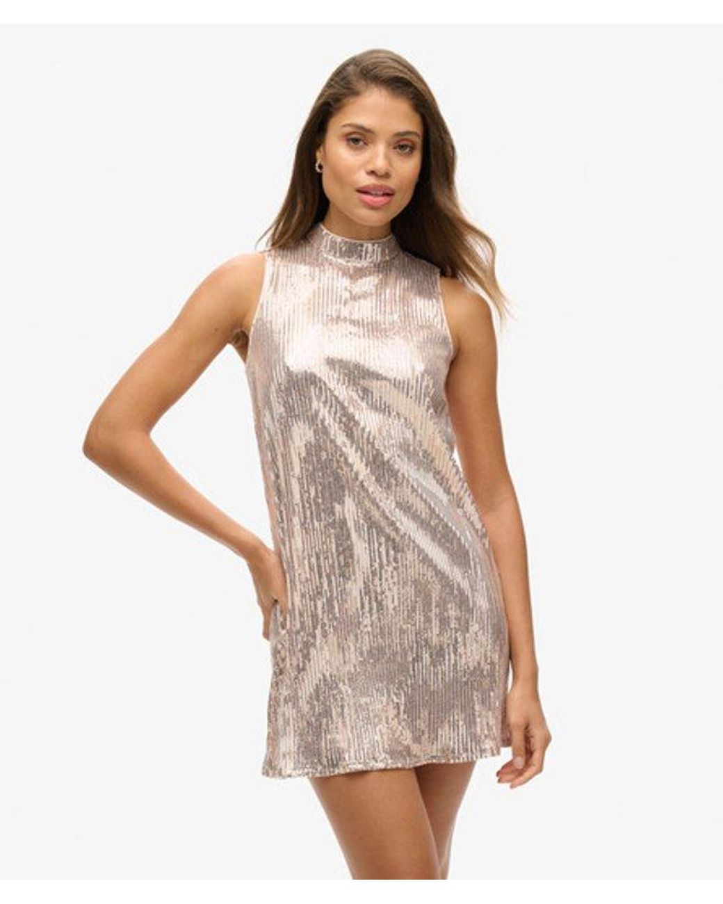 Superdry Natural Sequin Sleeveless A-line Mini Dress