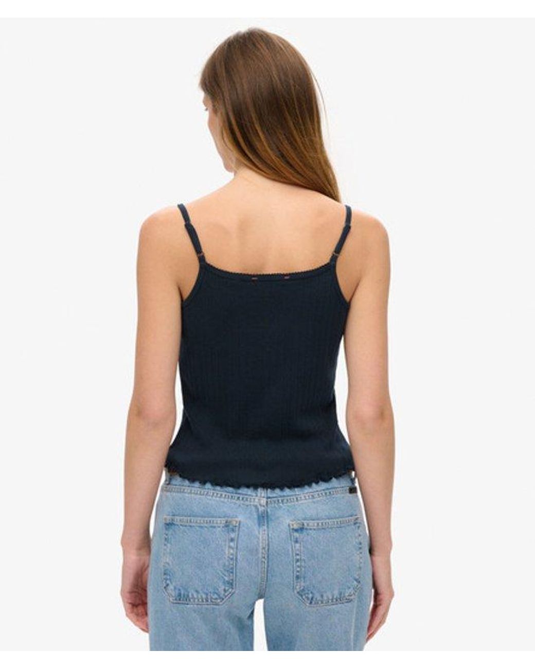 Superdry Blue & Co Athletic Essentials Graphic Pointelle Cami Top