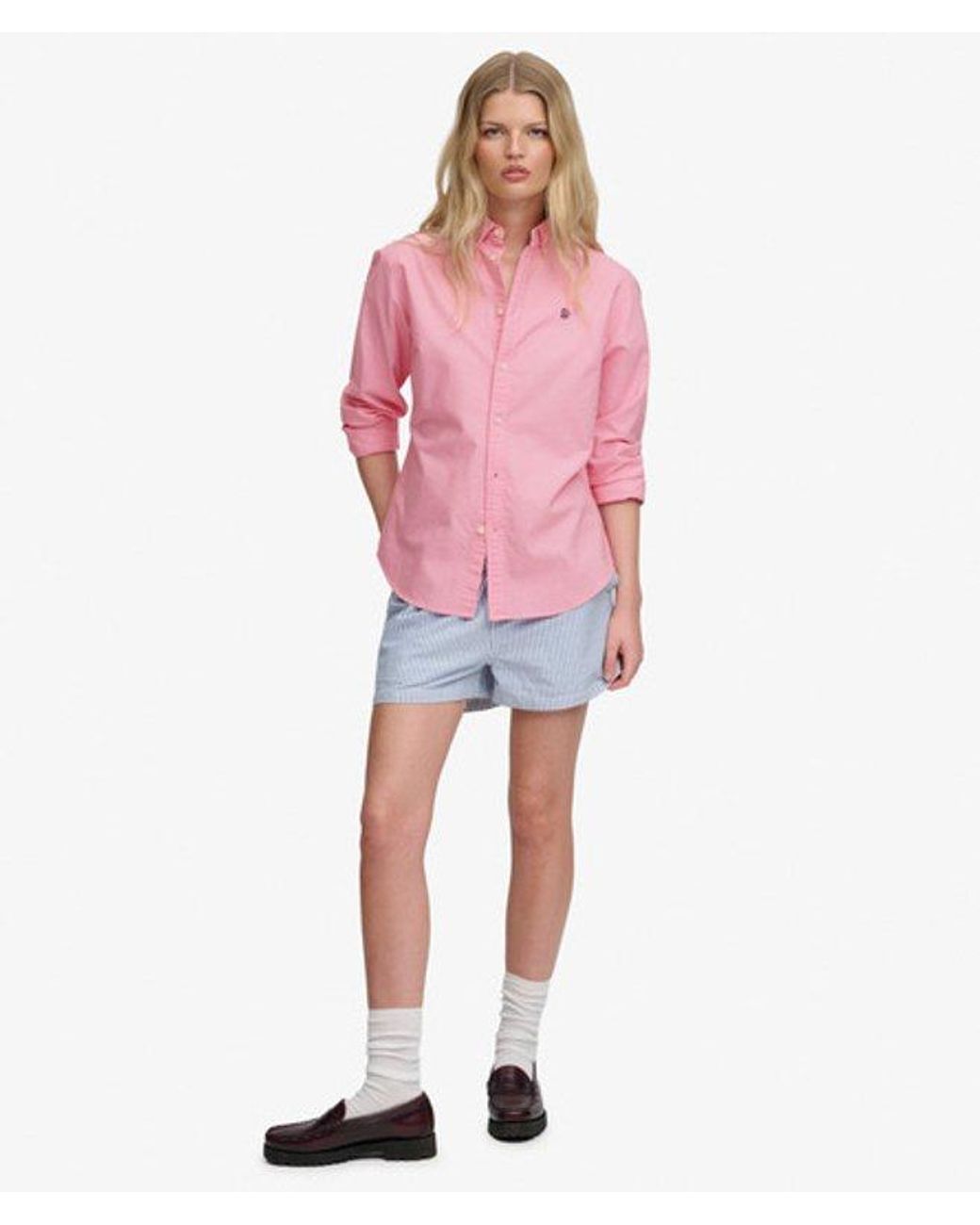 Superdry Pink & Co Slim Oxford Button Down Long Sleeve Shirt