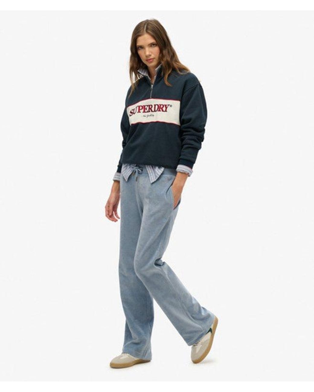 Superdry Blue Velour Wide Leg Joggers