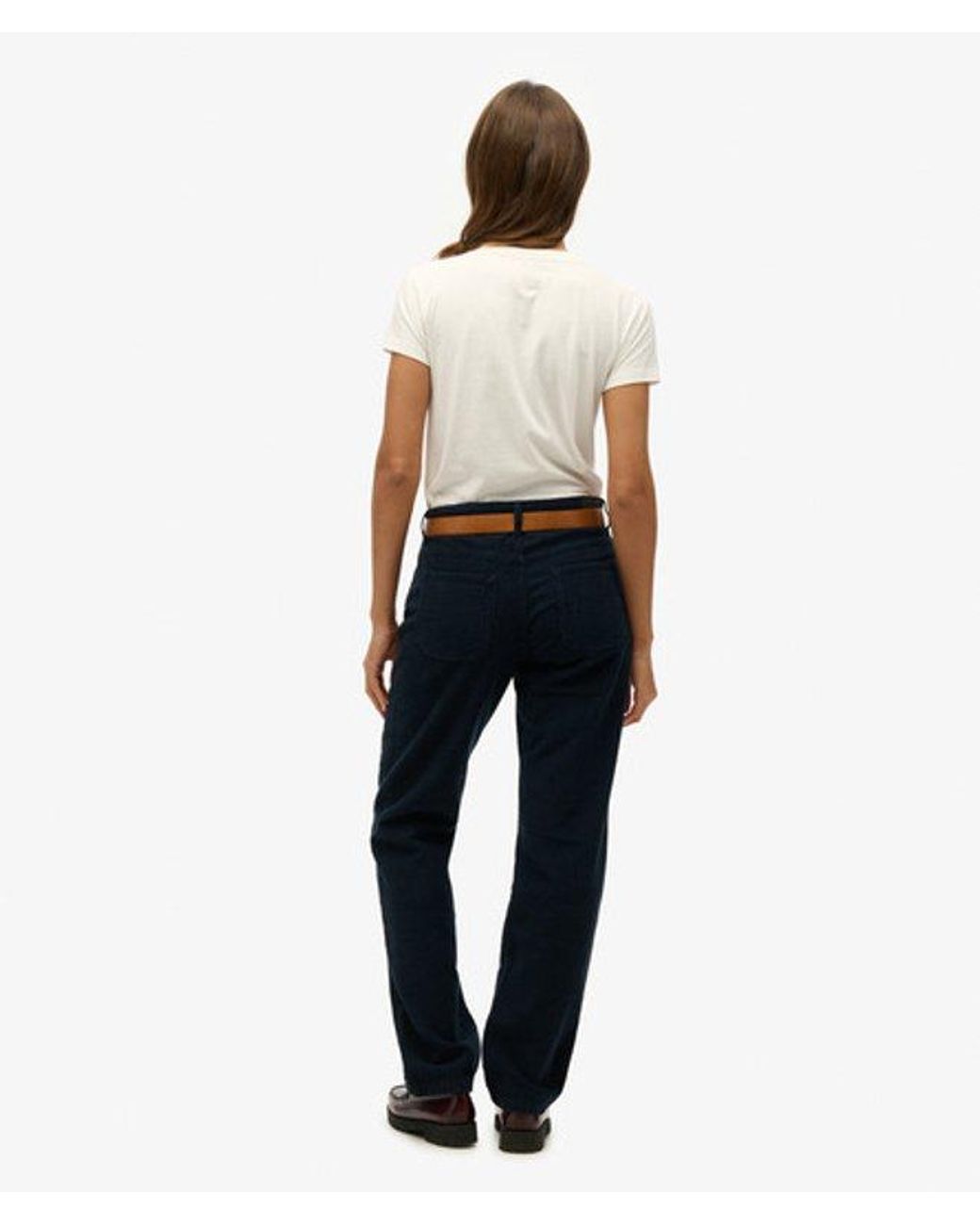 Superdry Blue Straight Leg Cord Pants Size: 26/32