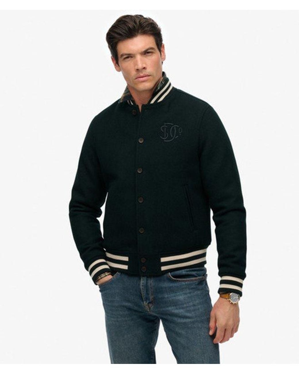 Superdry Varsity Monogram Bomberjack Van Wolmix in het Black voor heren