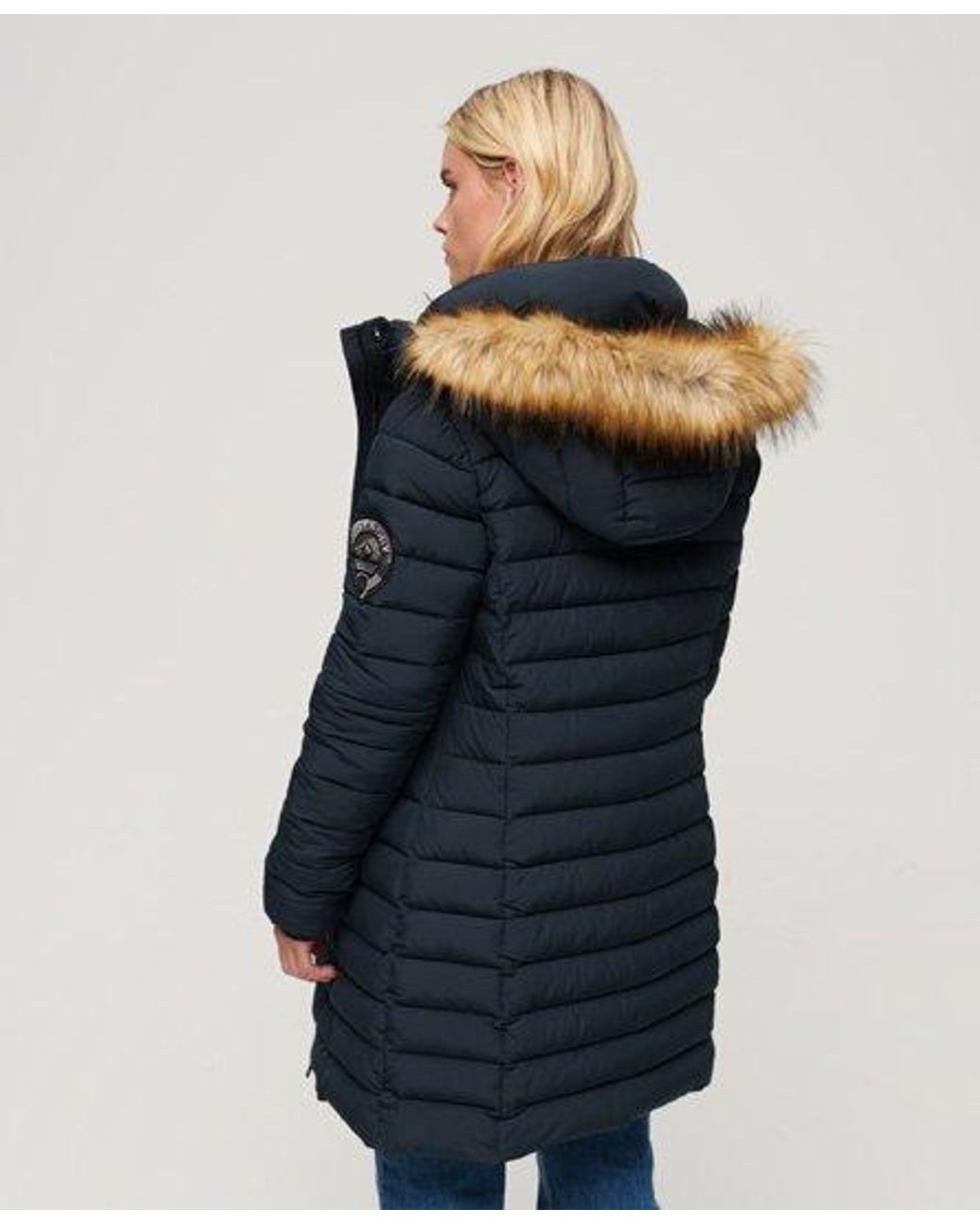 Superdry Fuji Hooded Mid Length Puffer Coat in Blue Lyst UK