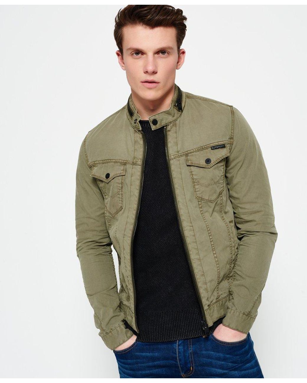 Superdry Denim Biker Jacket Green for Men | Lyst