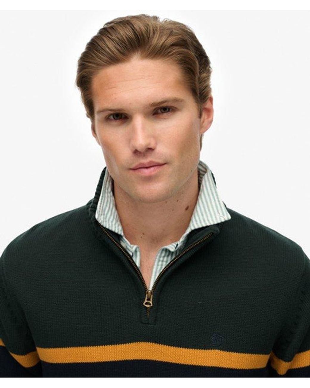 Superdry Black & Co Cotton Stripe Half Zip Knit for men
