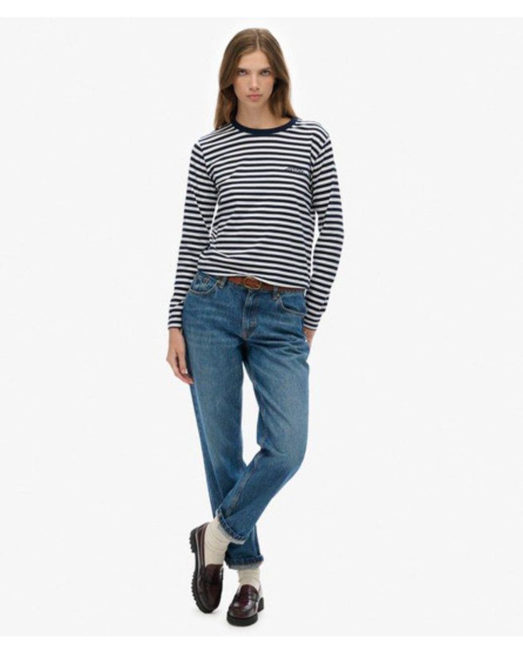 Superdry Blue & Co Essential Logo Stripe Long Sleeve Top