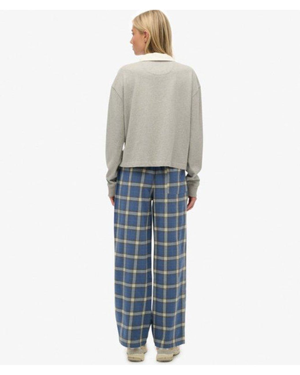 Superdry Blue & Co Cotton Check Elastic Trousers