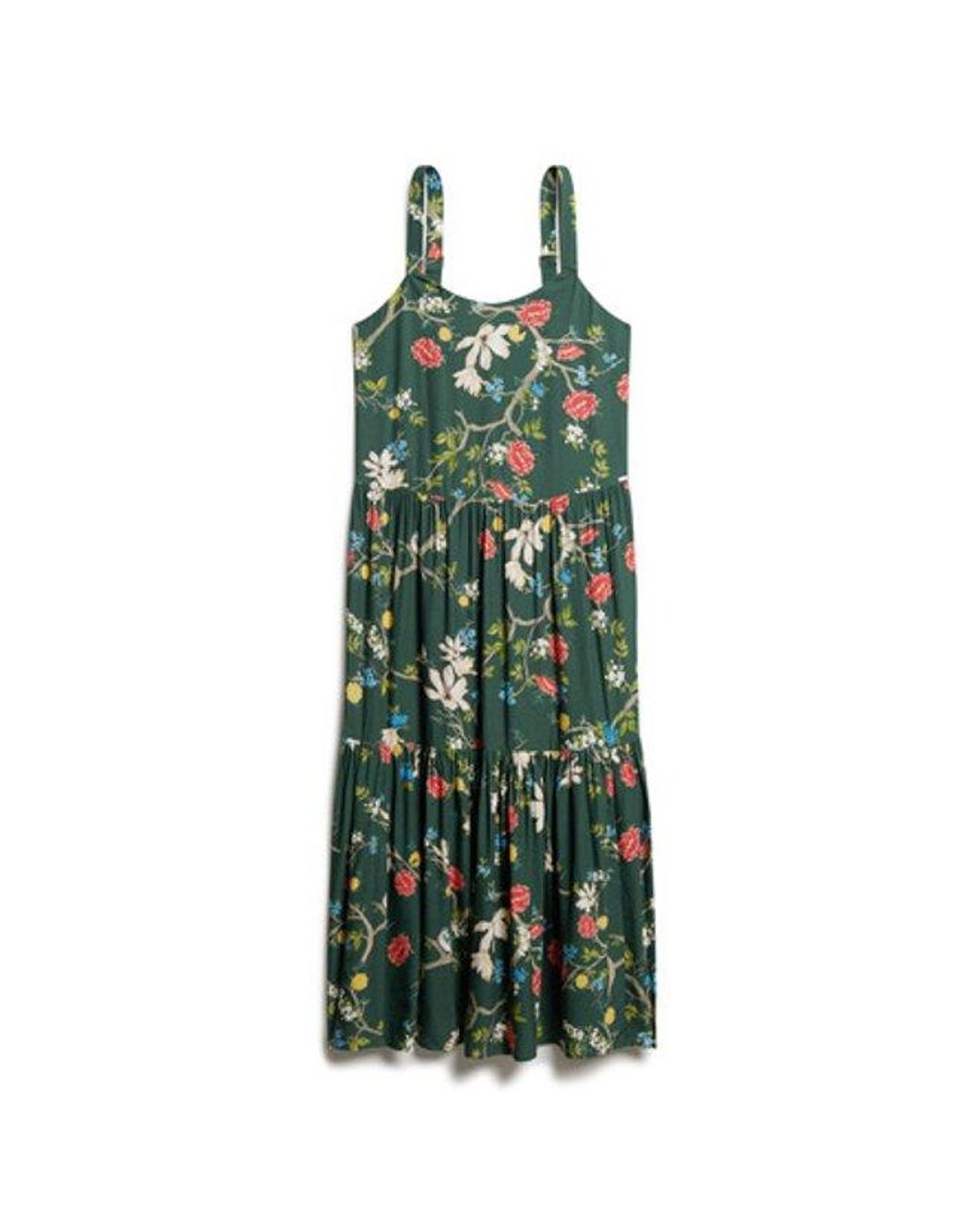 Superdry Green Floral Print Woven Tiered Maxi Dress