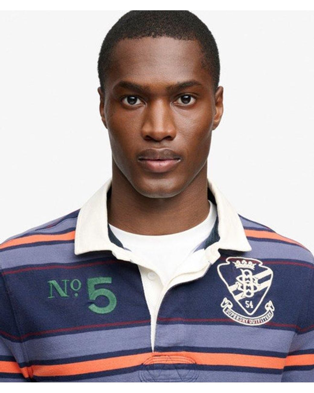 Superdry Blue & Co Double Emblem Stripe Rugby Top for men