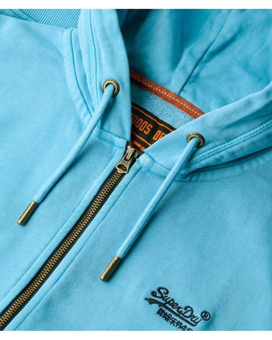 Superdry Essential Logo Washed Hoodie Met Rits Grootte: L in het Blue voor heren