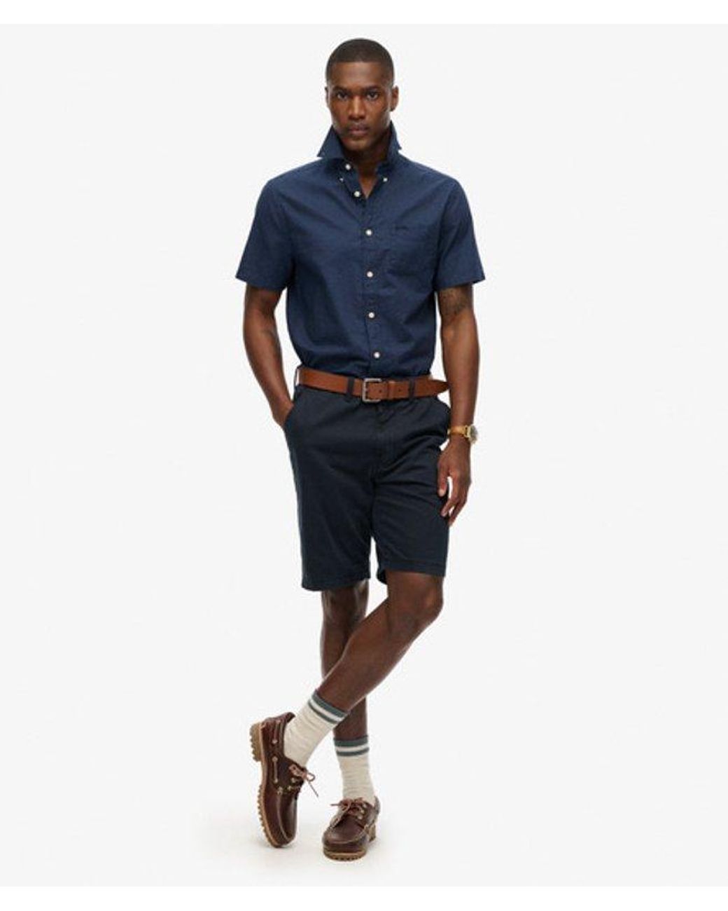 Superdry Blue & Co City Cotton Linen Short Sleeve Shirt for men