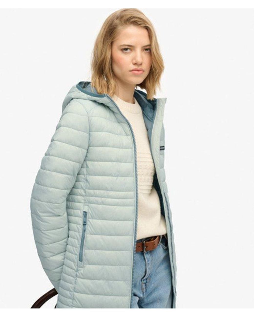 Superdry Blue Hooded Fuji Lite Mid Length Padded Jacket