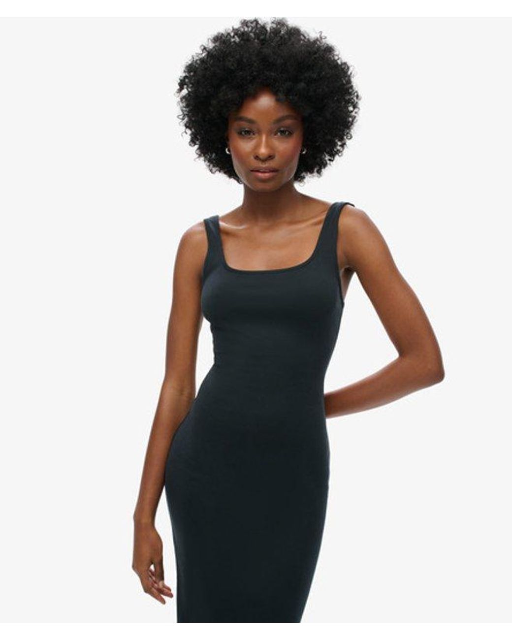 Superdry Black & Co Square Neck Jersey Midi Dress