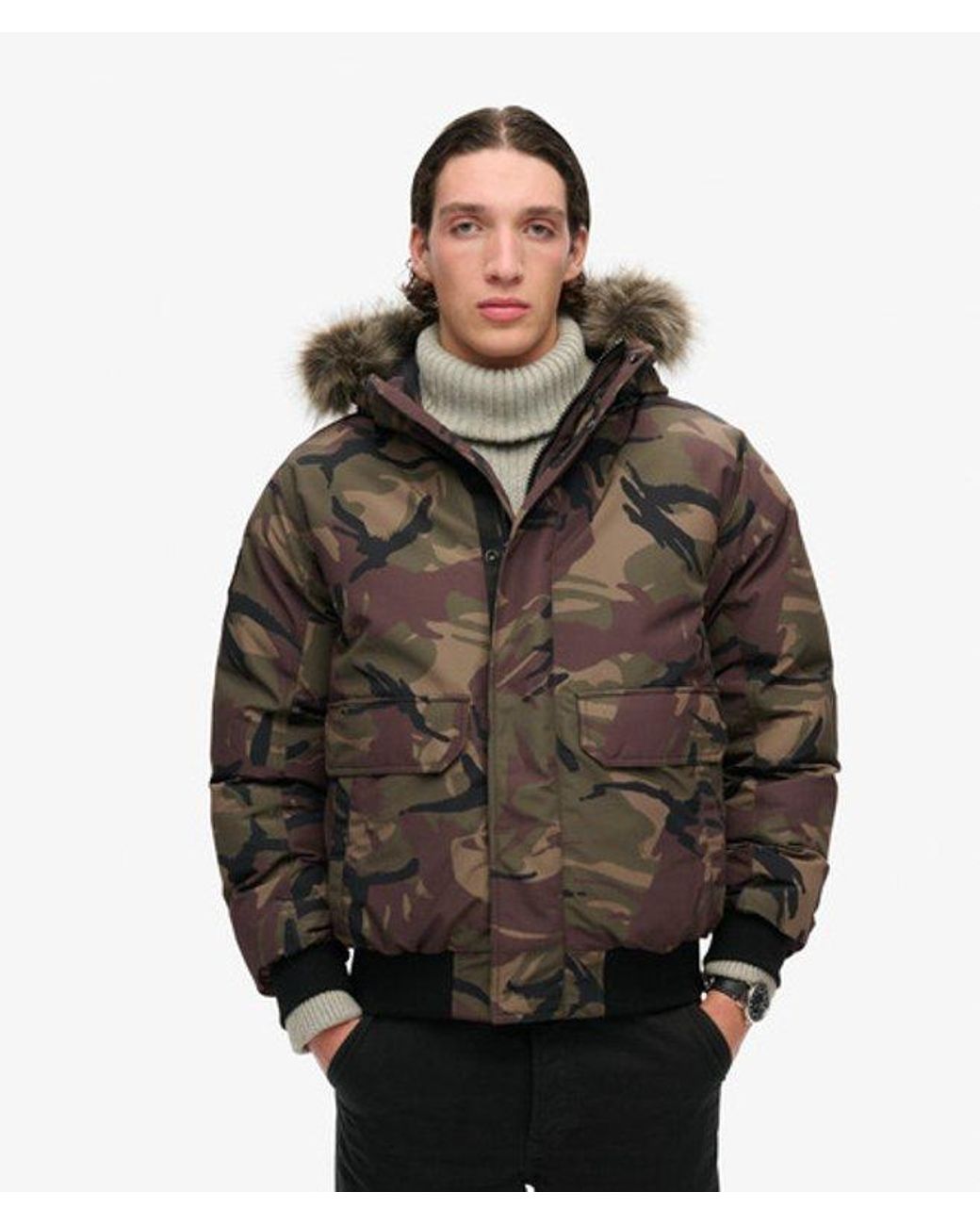 Superdry Gray Everest Faux Fur Bomber Jacket for men