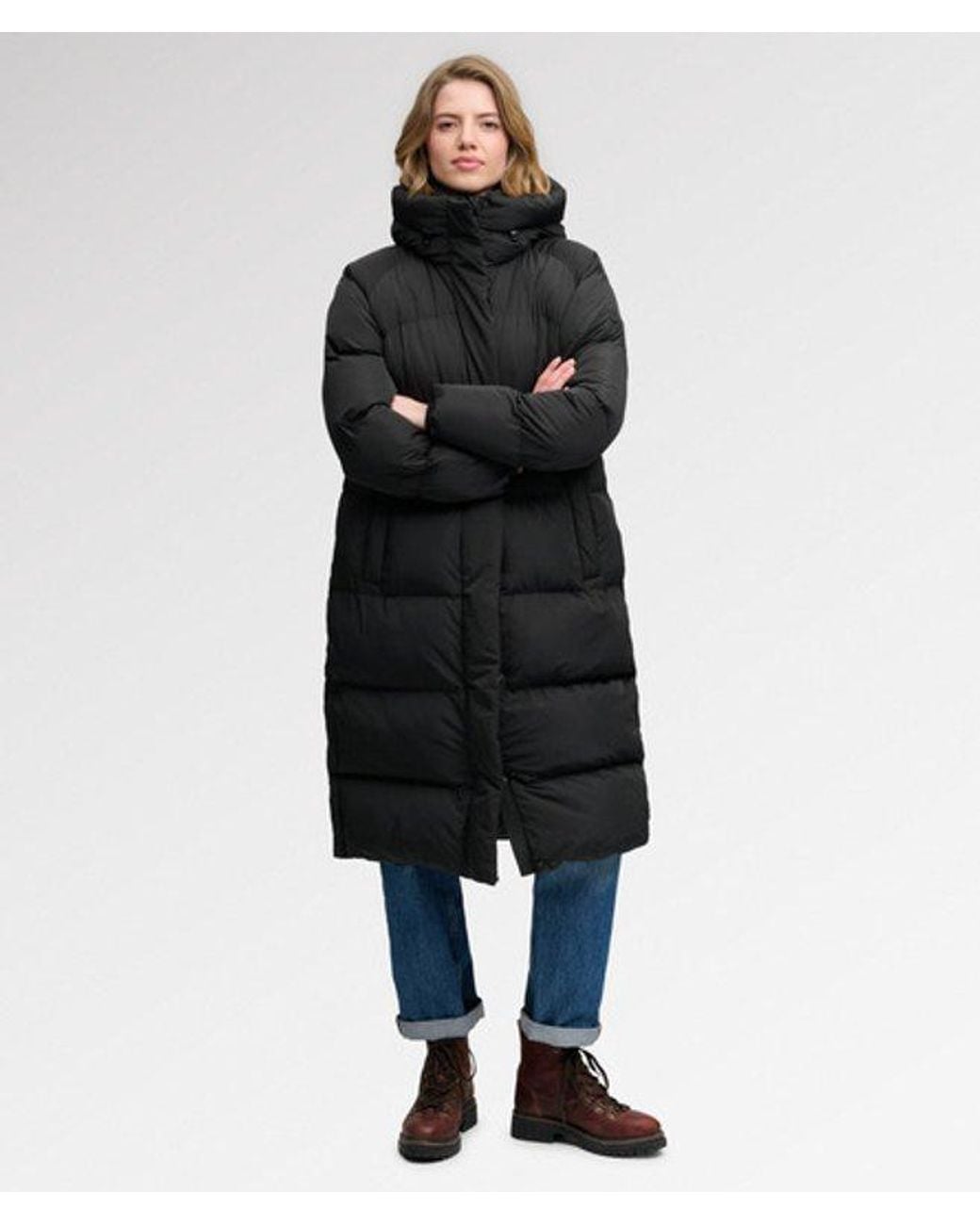Superdry Black & Co Long Hooded Puffer Coat