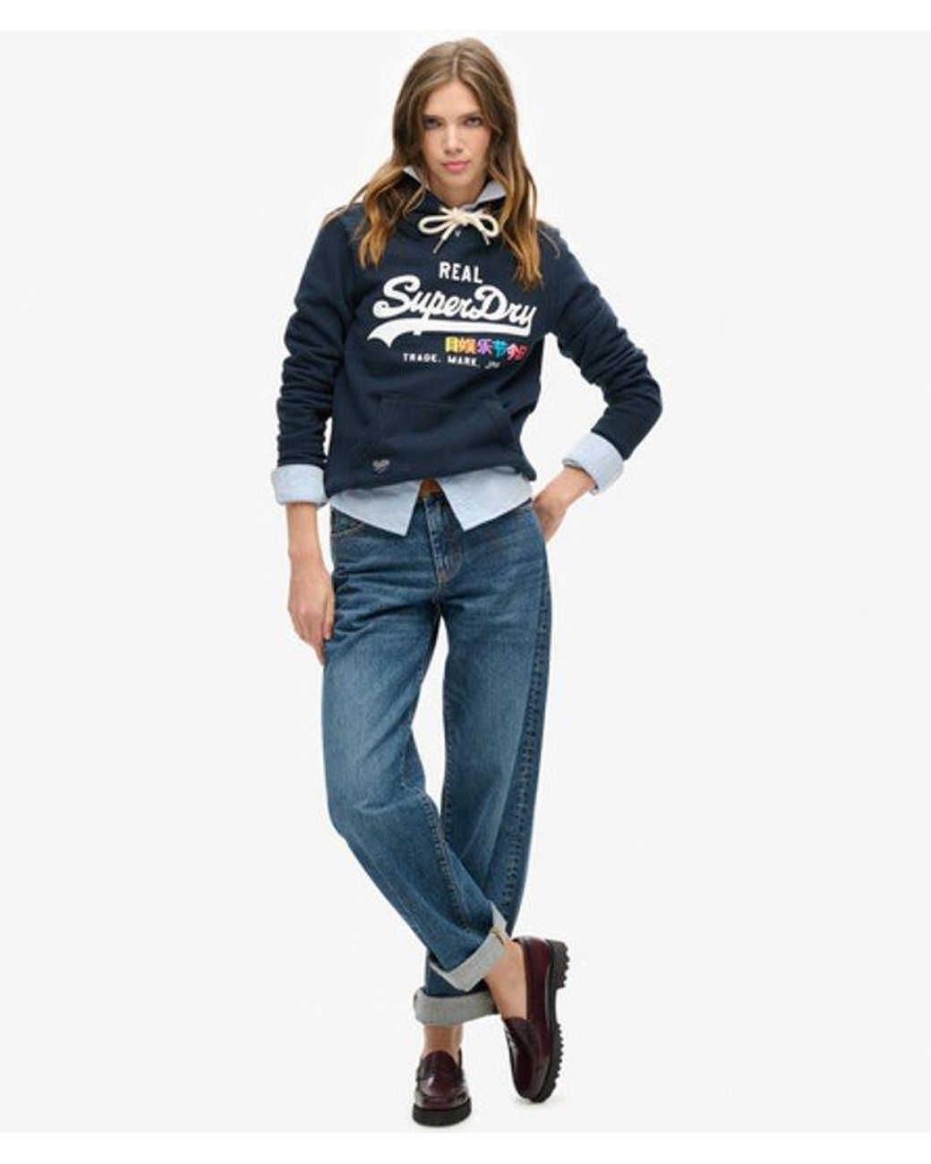Superdry Blue Classic Graphic Print Vintage Logo Pop Hoodie