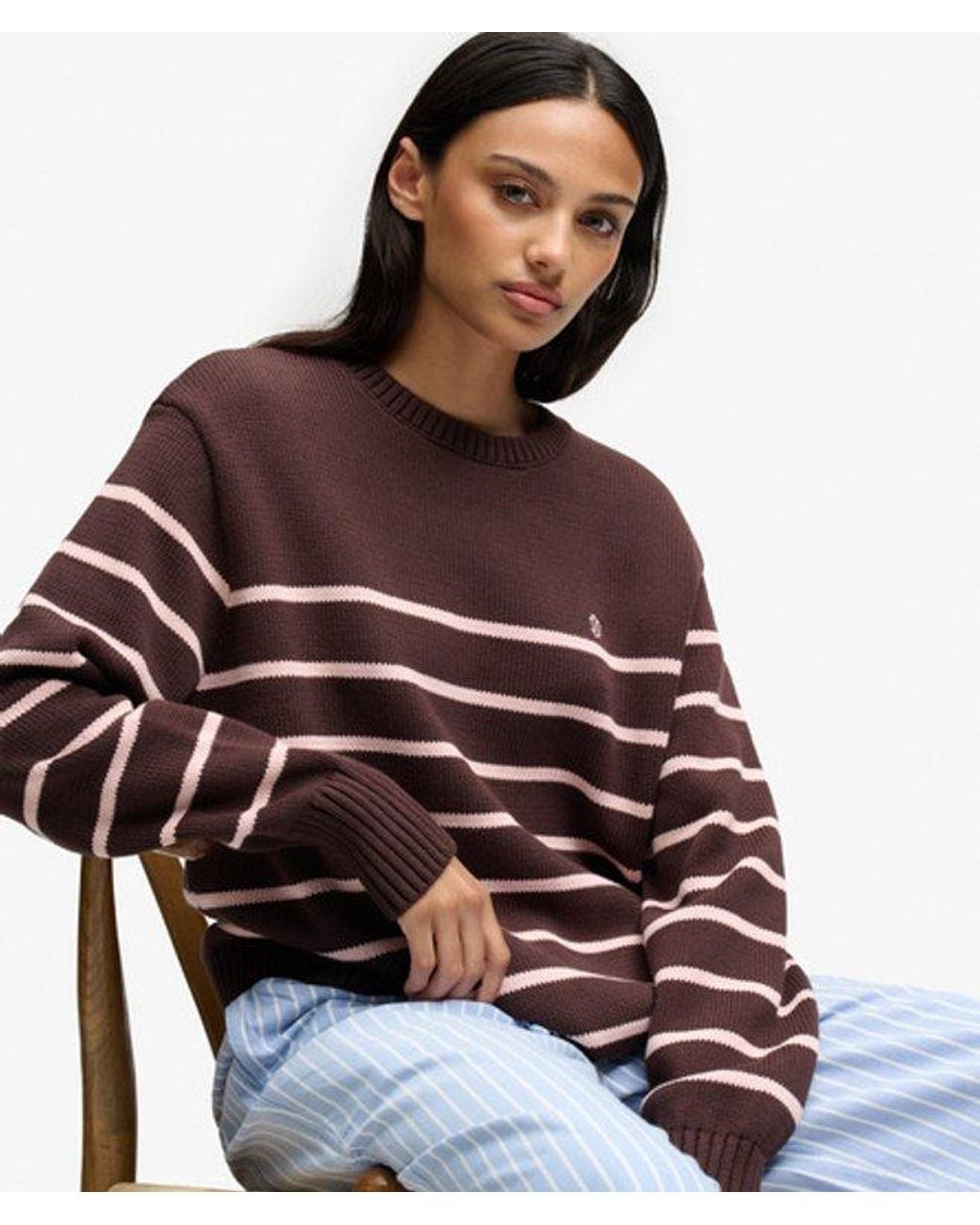 Superdry Brown Oversized Stripe Jumper