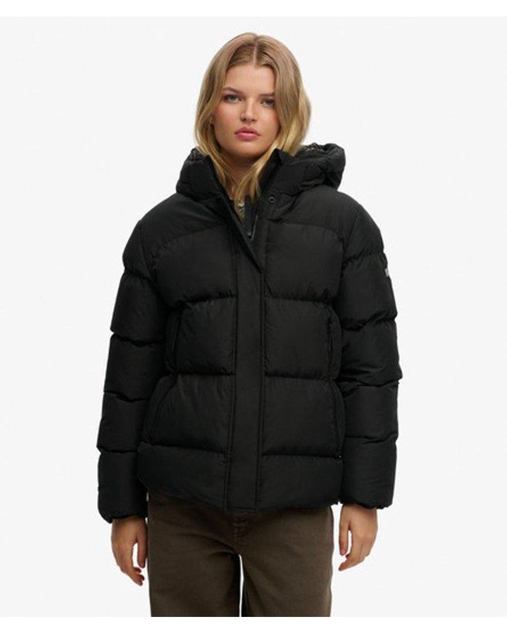 Superdry Black & Co Hooded Mid Length Sports Puffer Jacket