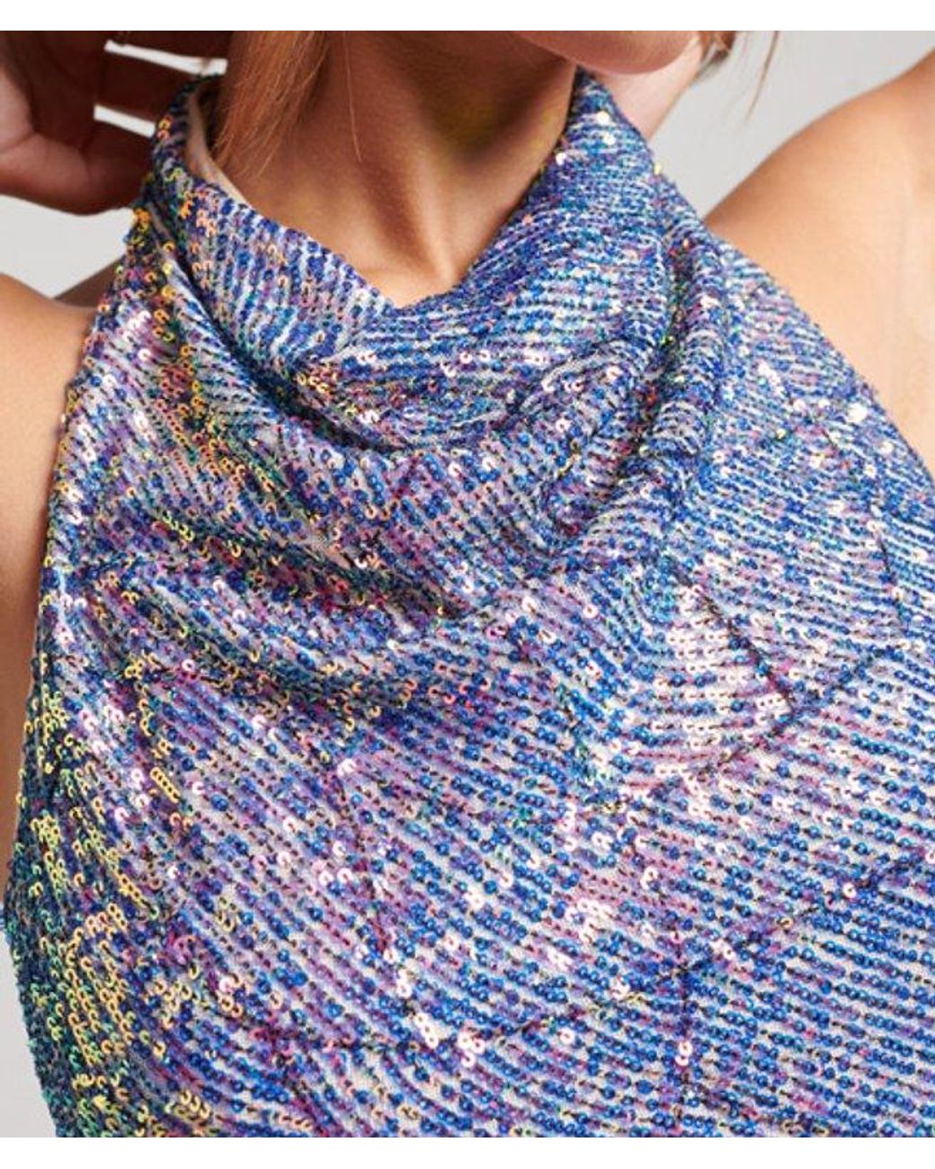 Superdry Blue & Co Sequin Halter Cowl Neck Mini Dress