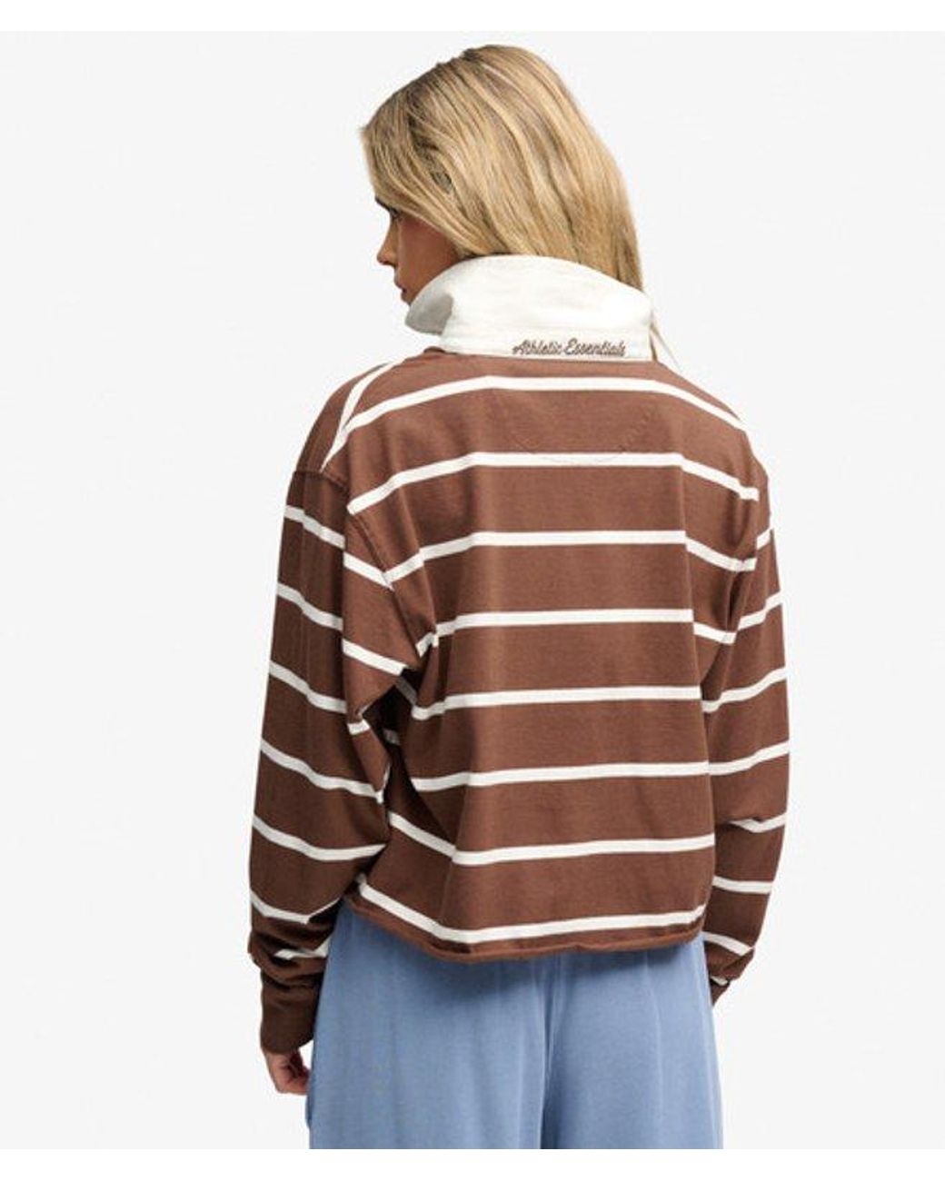 Superdry Brown & Co Athletic Essential Cropped Stripe Rugby Top