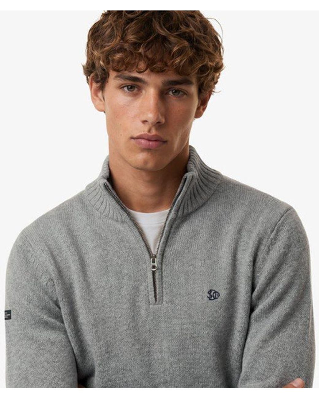 Superdry Gray Cotton Half Zip Knit Jumper for men