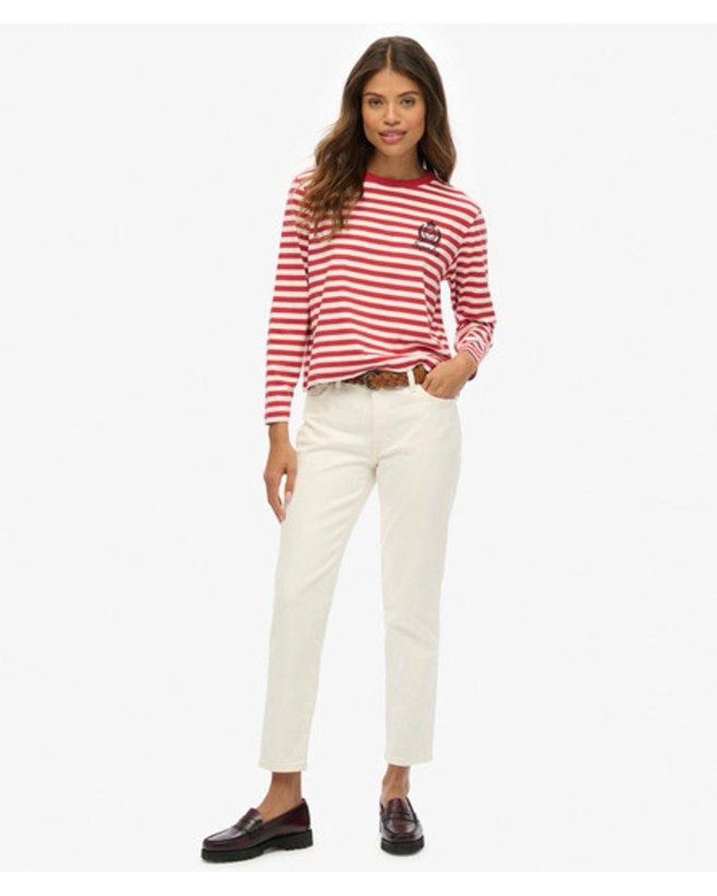 Superdry Red & Co Country Club Long Sleeve Stripe Top