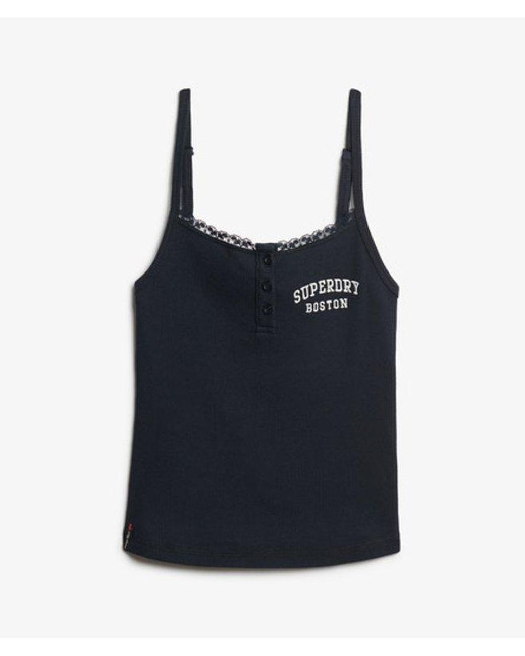 Superdry Black & Co Athletic Essentials Embroidered Button Cami Top