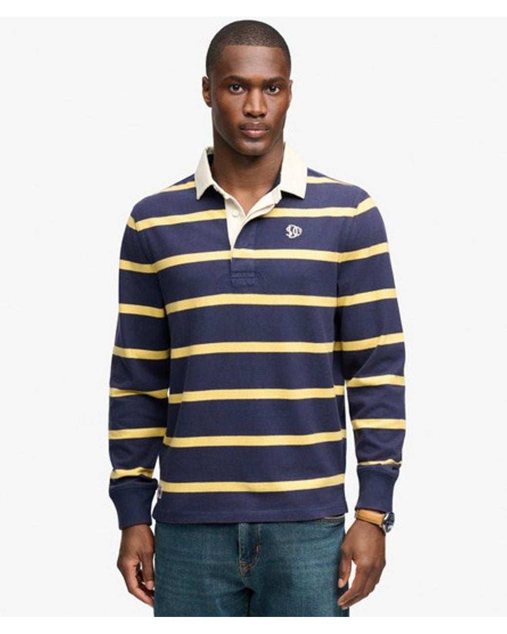 Superdry Blue & Co Athletic Stripe Rugby Top for men