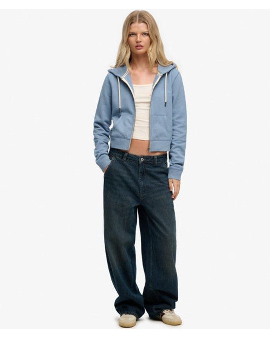 Superdry Blue & Co Essential Logo Cropped Zip Hoodie