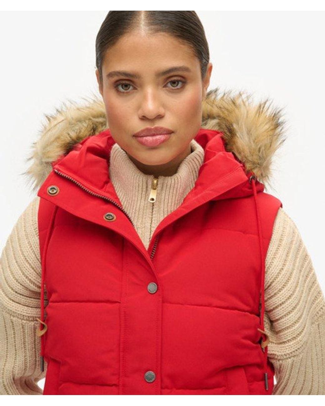Superdry Red & Co Everest Faux Fur Puffer Gilet